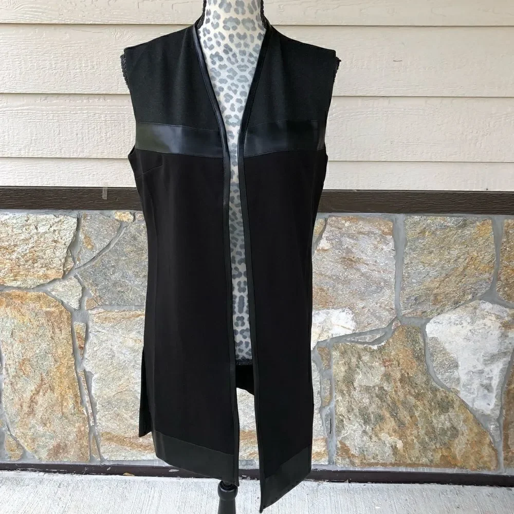 Charlie Paige Black Faux Leather Trim Vest Duster